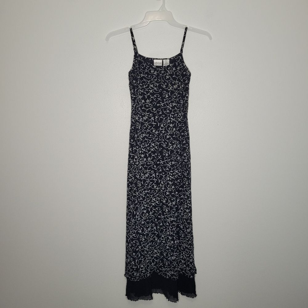 Vintage 90s moody witchy side slits spaghetti straps long embroidered dress 4
